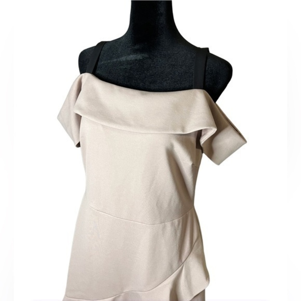 Adelyn Rae Women's Ruffle Shoulder Tan Sheath Dress Size Large - Picture 2 of 11
